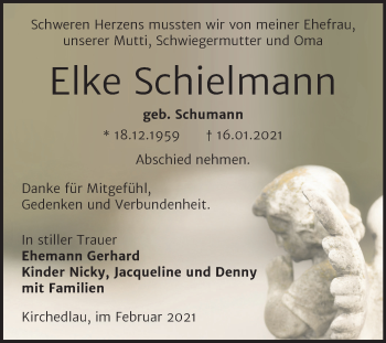 Traueranzeige von Elke Schielmann von Mitteldeutsche Zeitung Bernburg