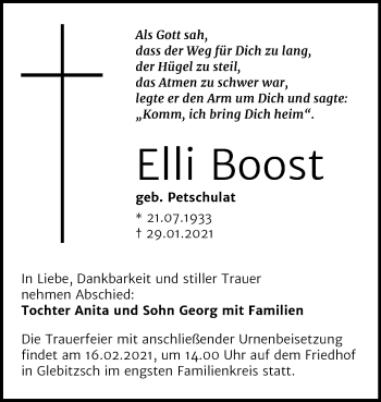 Traueranzeige von Elli Boost von Mitteldeutsche Zeitung Bitterfeld