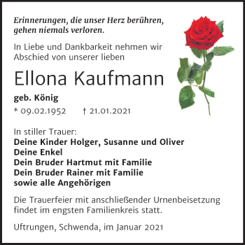 Traueranzeige von Ellona Kaufmann von Mitteldeutsche Zeitung Sangerhausen