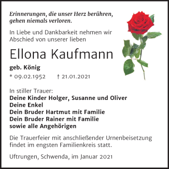 Traueranzeige von Ellona Kaufmann von Super Sonntag Sangerhausen