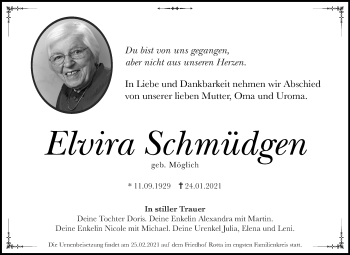 Traueranzeige von Elvira Schmüdgen von Super Sonntag Wittenberg