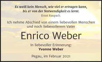 Traueranzeige von Enrico Weber von Mitteldeutsche Zeitung Halle/Saalkreis