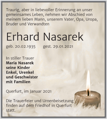 Traueranzeige von Erhard Nasarek von Mitteldeutsche Zeitung Merseburg/Querfurt