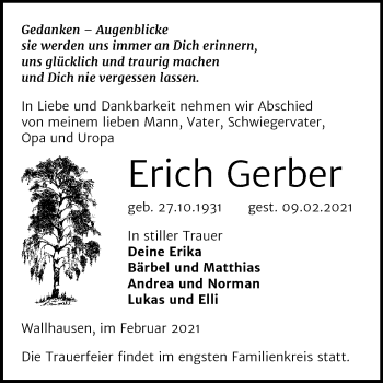 Traueranzeige von Erich Gerber von Super Sonntag Sangerhausen