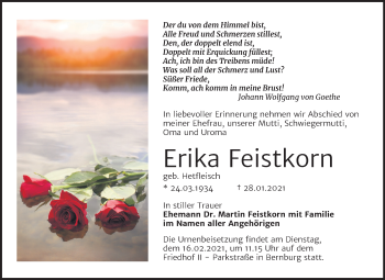 Traueranzeige von Erika Feistkorn von Mitteldeutsche Zeitung Bernburg