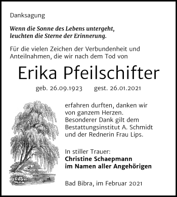 Traueranzeige von Erika Pfeilschifter von Mitteldeutsche Zeitung Naumburg/Nebra