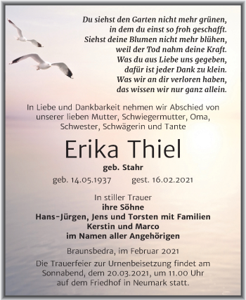 Traueranzeige von Erika Thiel von Super Sonntag Merseburg/Querfurt