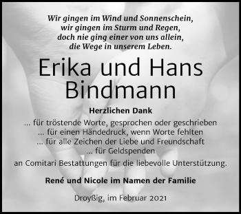 Traueranzeige von Erika und Hans Bindmann von Mitteldeutsche Zeitung Zeitz