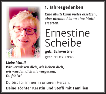 Traueranzeige von Ernestine Scheibe von Mitteldeutsche Zeitung Bitterfeld
