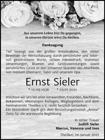Traueranzeige von Ernst Sieler von Mitteldeutsche Zeitung Zeitz