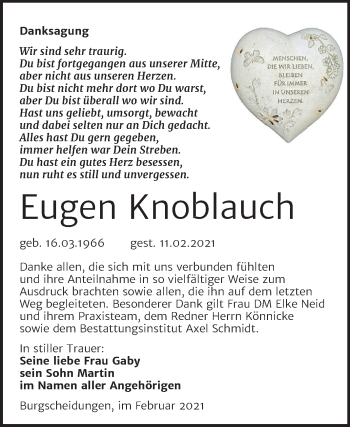 Traueranzeige von Eugen Knoblauch von Mitteldeutsche Zeitung Naumburg/Nebra