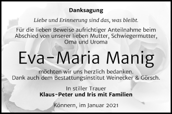Traueranzeige von Eva-Maria Mang von Super Sonntag Bernburg