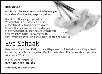 Traueranzeige von Eva Schaak von Mitteldeutsche Zeitung Köthen