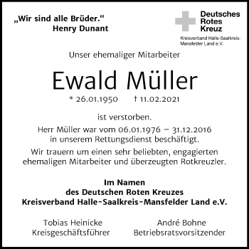 Traueranzeige von Ewald Müller von Mitteldeutsche Zeitung Halle/Saalkreis