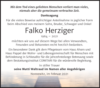 Traueranzeige von Falko Herziger von Mitteldeutsche Zeitung Zeitz