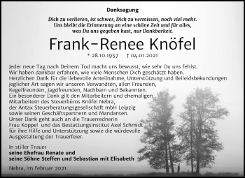 Traueranzeige von Frank-Renee Knöfel von Super Sonntag Naumburg/Nebra