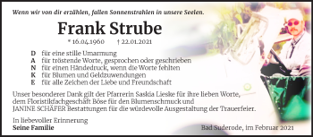 Traueranzeige von Frank Strube von Mitteldeutsche Zeitung Quedlinburg