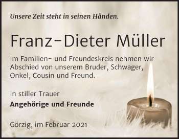 Traueranzeige von Franz-Dieter Müller von Mitteldeutsche Zeitung Köthen