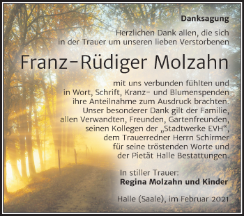 Traueranzeige von Franz-Rüdiger Molzahn von Mitteldeutsche Zeitung Halle/Saalkreis