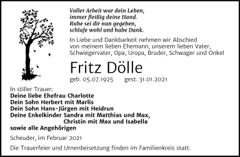 Traueranzeige von Fritz Dölle von Mitteldeutsche Zeitung Köthen