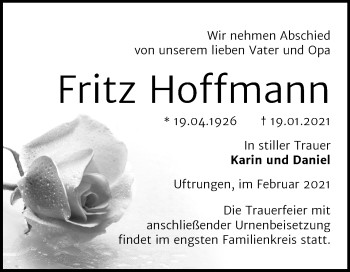 Traueranzeige von Fritz Hoffmann von Super Sonntag Sangerhausen