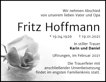 Traueranzeige von Fritz Hoffmann von Mitteldeutsche Zeitung Sangerhausen
