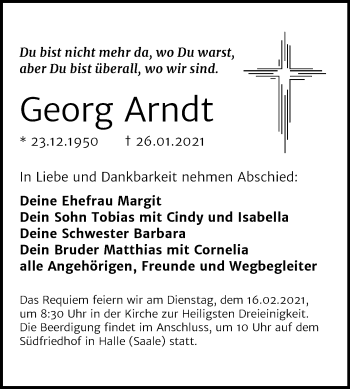 Traueranzeige von Georg Arndt von Mitteldeutsche Zeitung Halle/Saalkreis