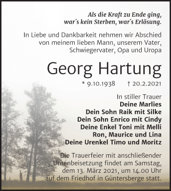 Traueranzeige von Georg Hartung von Super Sonntag Quedlinburg