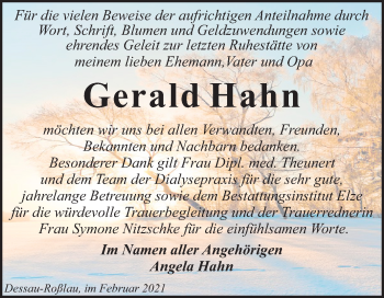 Traueranzeige von Gerald Hahn von Super Sonntag Dessau-Roßlau