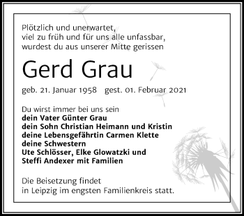 Traueranzeige von Gerd Grau von Mitteldeutsche Zeitung Wittenberg