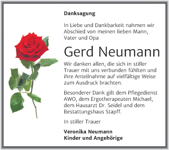 Traueranzeige von Gerd Neumann von Mitteldeutsche Zeitung Mansfelder Land