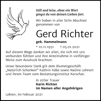 Traueranzeige von Gerd Richter von Super Sonntag Wittenberg