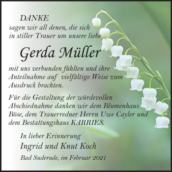 Traueranzeige von Gerda Müller von Mitteldeutsche Zeitung Quedlinburg