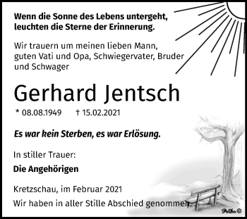 Traueranzeige von Gerhard Jentsch von Super Sonntag Zeitz