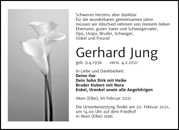 Traueranzeige von Gerhard Jung von Super Sonntag Köthen