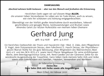 Traueranzeige von Gerhard Jung von Mitteldeutsche Zeitung Köthen