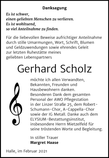 Traueranzeige von Gerhard Scholz von Mitteldeutsche Zeitung Halle/Saalkreis
