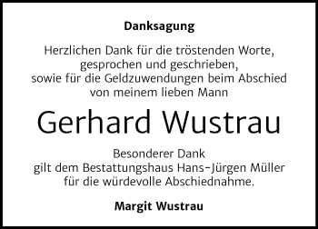 Traueranzeige von Gerhard Wustrau von Super Sonntag Aschersleben