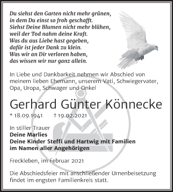 Traueranzeige von Gerhard Günter Könnecke von Mitteldeutsche Zeitung Aschersleben