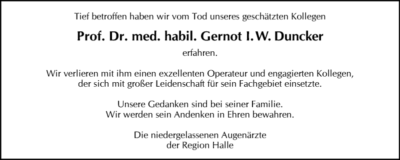  Traueranzeige für Gernot I.W. Duncker vom 13.02.2021 aus Mitteldeutsche Zeitung Halle/Saalkreis