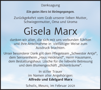 Traueranzeige von Gisela Marx von Super Sonntag Wittenberg