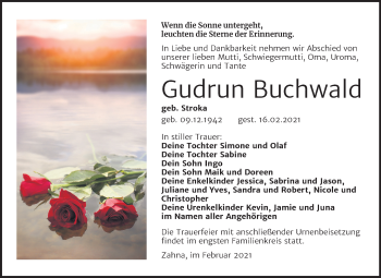 Traueranzeige von Gudrun Buchwald von Mitteldeutsche Zeitung Wittenberg