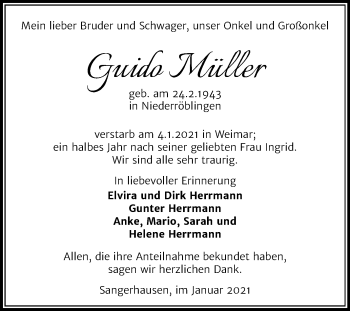 Traueranzeige von Guido Müller von Super Sonntag Sangerhausen