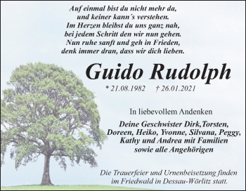 Traueranzeige von Guido Rudolph von Mitteldeutsche Zeitung Dessau-Roßlau