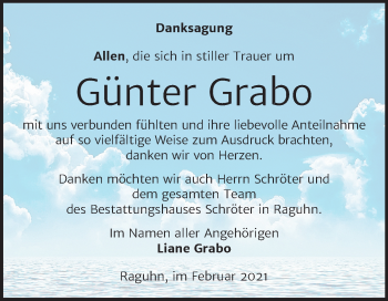 Traueranzeige von Günter Grabo von Mitteldeutsche Zeitung Bitterfeld