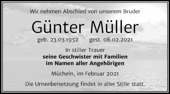 Traueranzeige von Günter Müller von Super Sonntag Merseburg/Querfurt