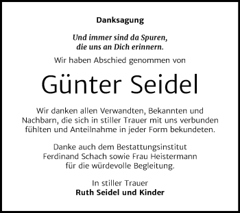 Traueranzeige von Günter Seidel von Mitteldeutsche Zeitung Wittenberg