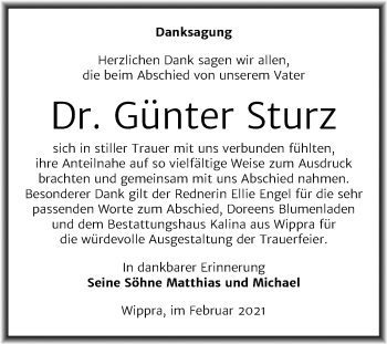 Traueranzeige von Günter Sturz von Super Sonntag Sangerhausen