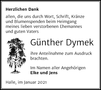 Traueranzeige von Günther Dymek von Mitteldeutsche Zeitung Halle/Saalkreis