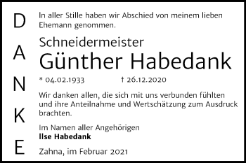 Traueranzeige von Günther Habedank von Super Sonntag Wittenberg